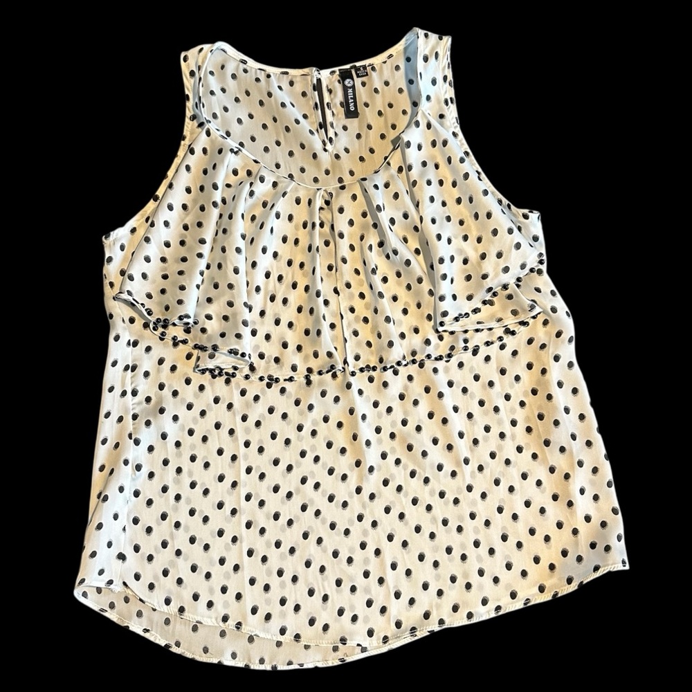 Milano Sleeveless White and Black Polka Dot Blouse
